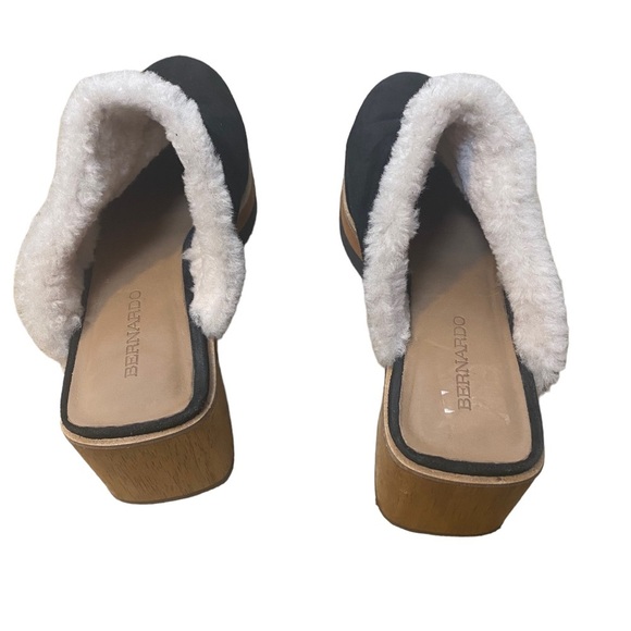 Anthropologie Bernardo Sky Clog platform Shearling cozy black suede shoe - Picture 9 of 11